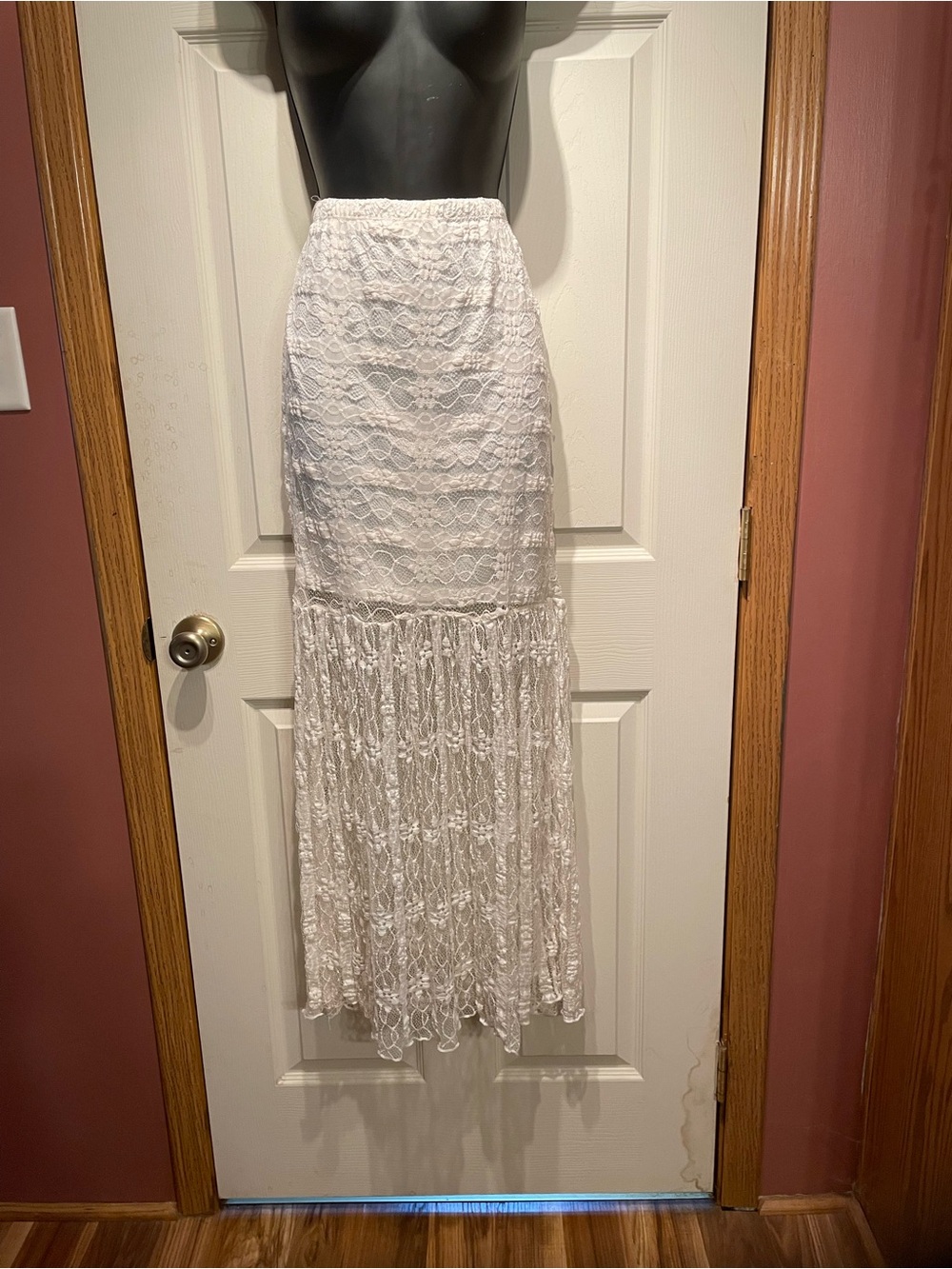 No Boundaries White Lace Maxi Skirt with Fringe Hem